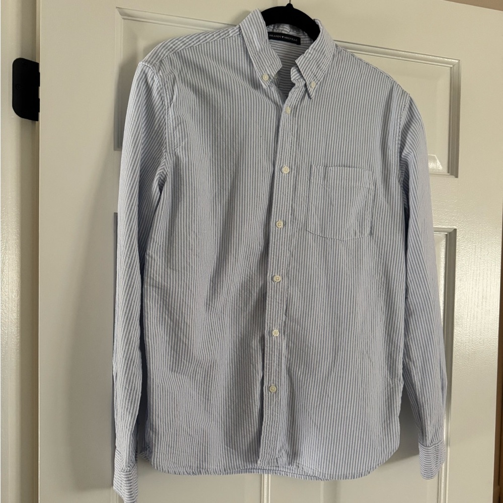 Brandy Melville Blue and White Striped Button Down Shirt